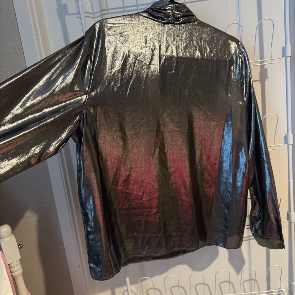 🖤🩶LIKE NEW! Ann Klein Silver Gun Metal Metallic Women's Top🖤🩶 - Picture 10 of 16